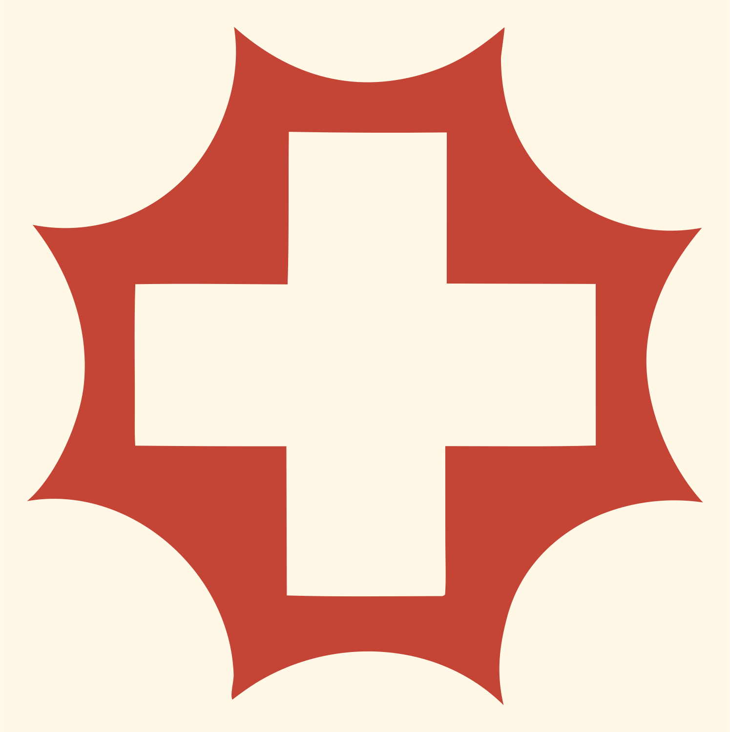 Starburst Cross Negative Space Mark #fff8e7/#c44536