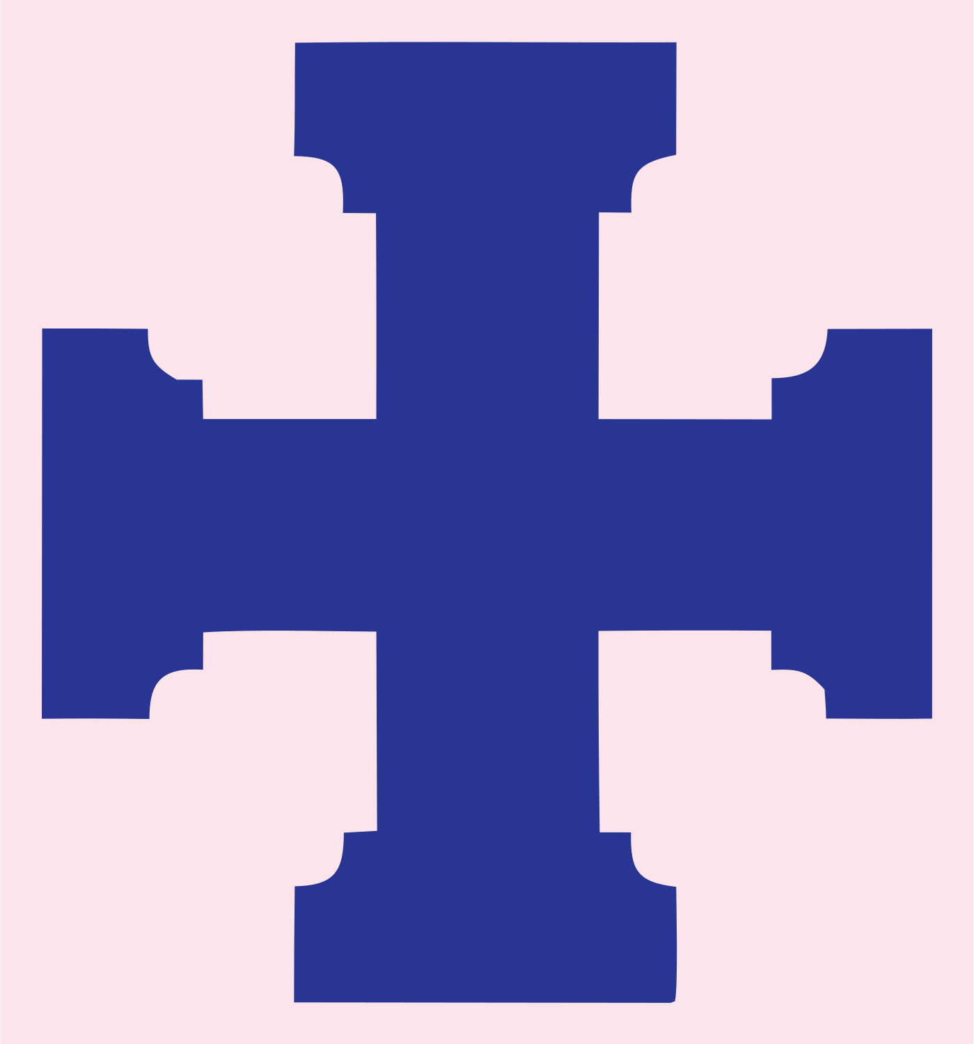 Bold Stepped Cross Emblem #fce4ec/#283593