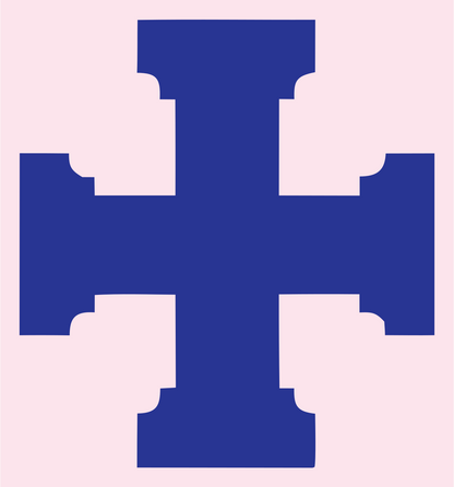 Bold Stepped Cross Emblem #fce4ec/#283593