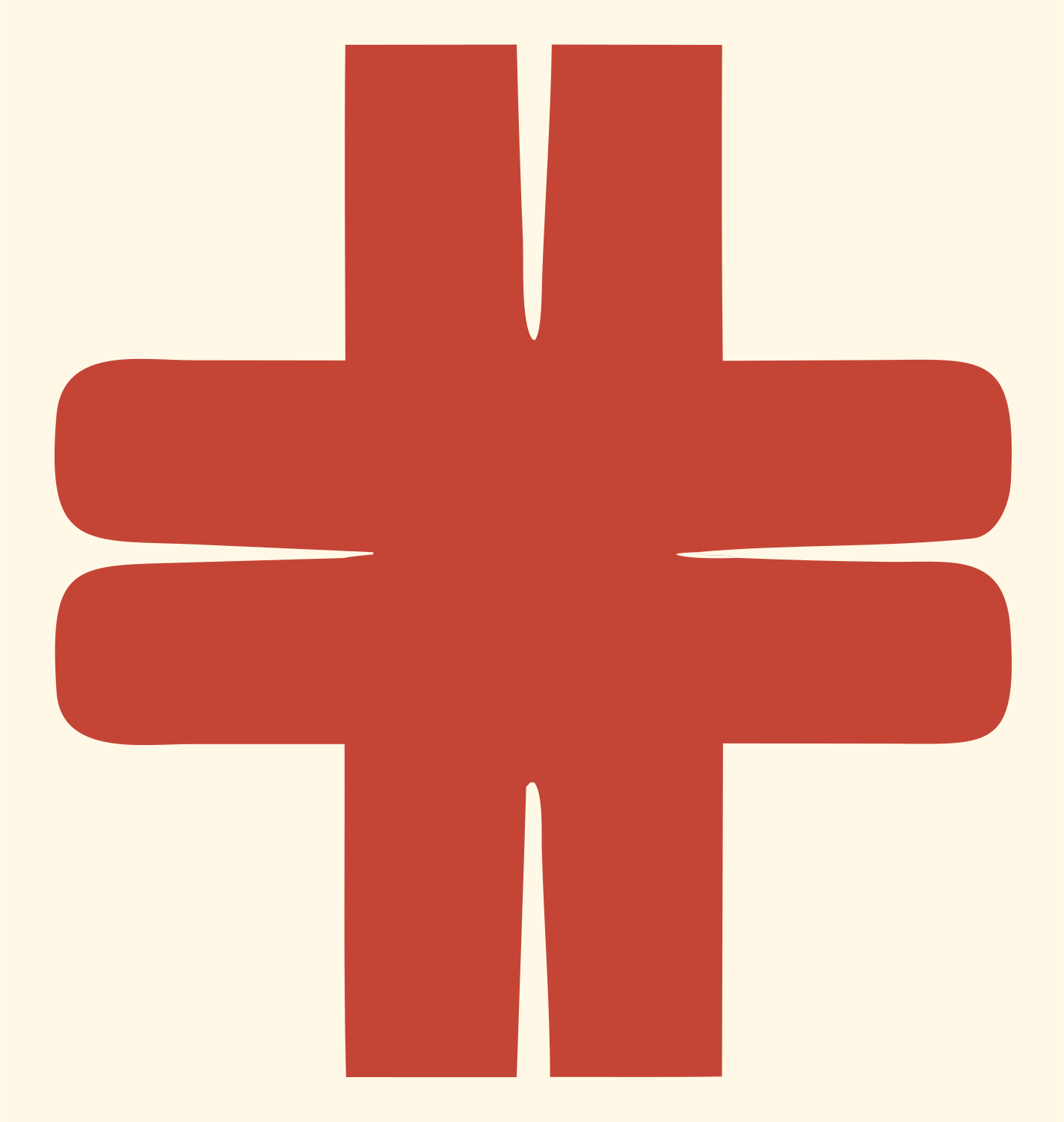 Heavy Split-Arm Cross Mark #fff8e7/#c44536