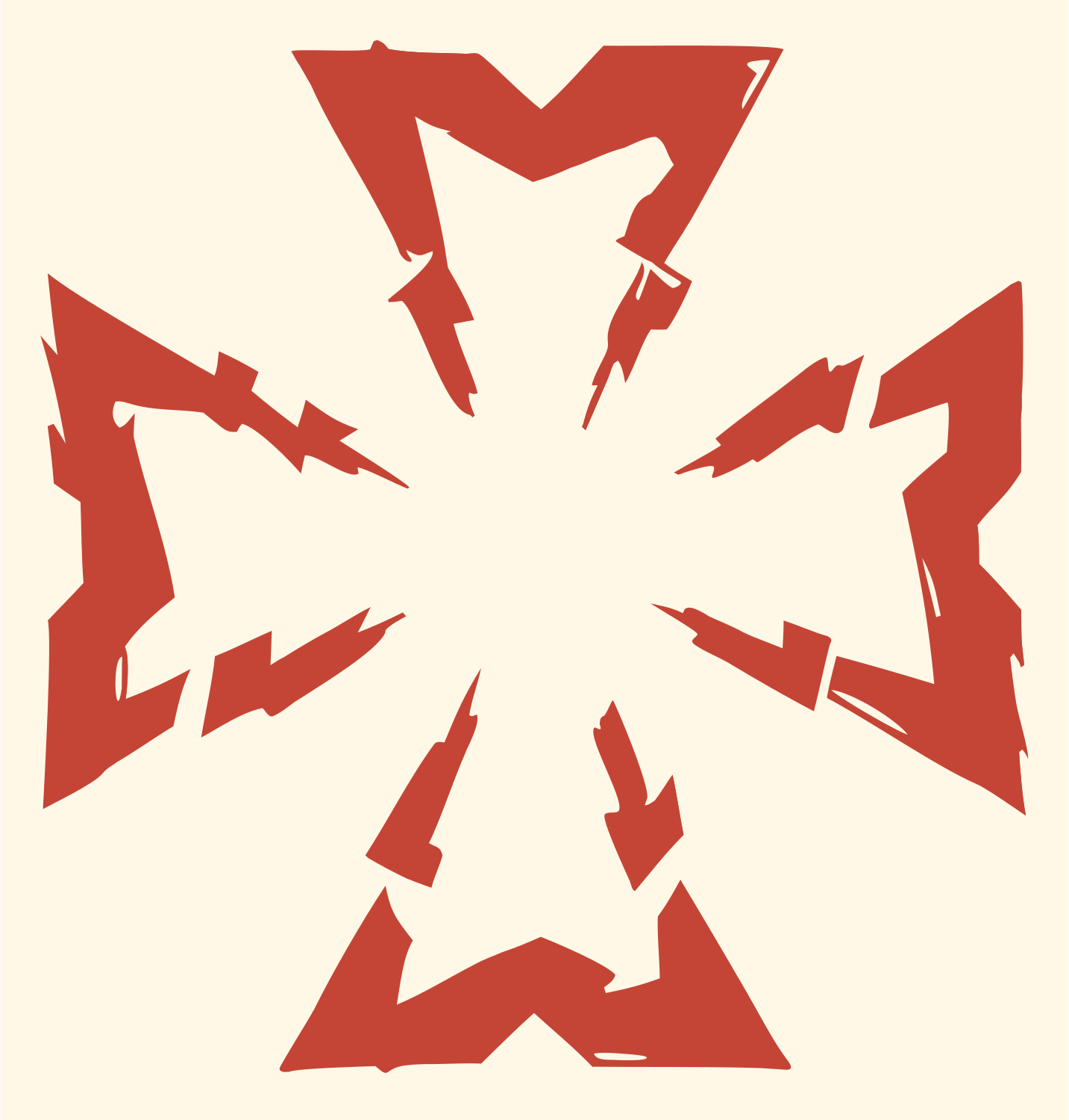 Jagged Lightning Cross Badge #fff8e7/#c44536