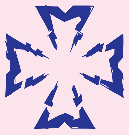 Jagged Lightning Cross Badge #fce4ec/#283593