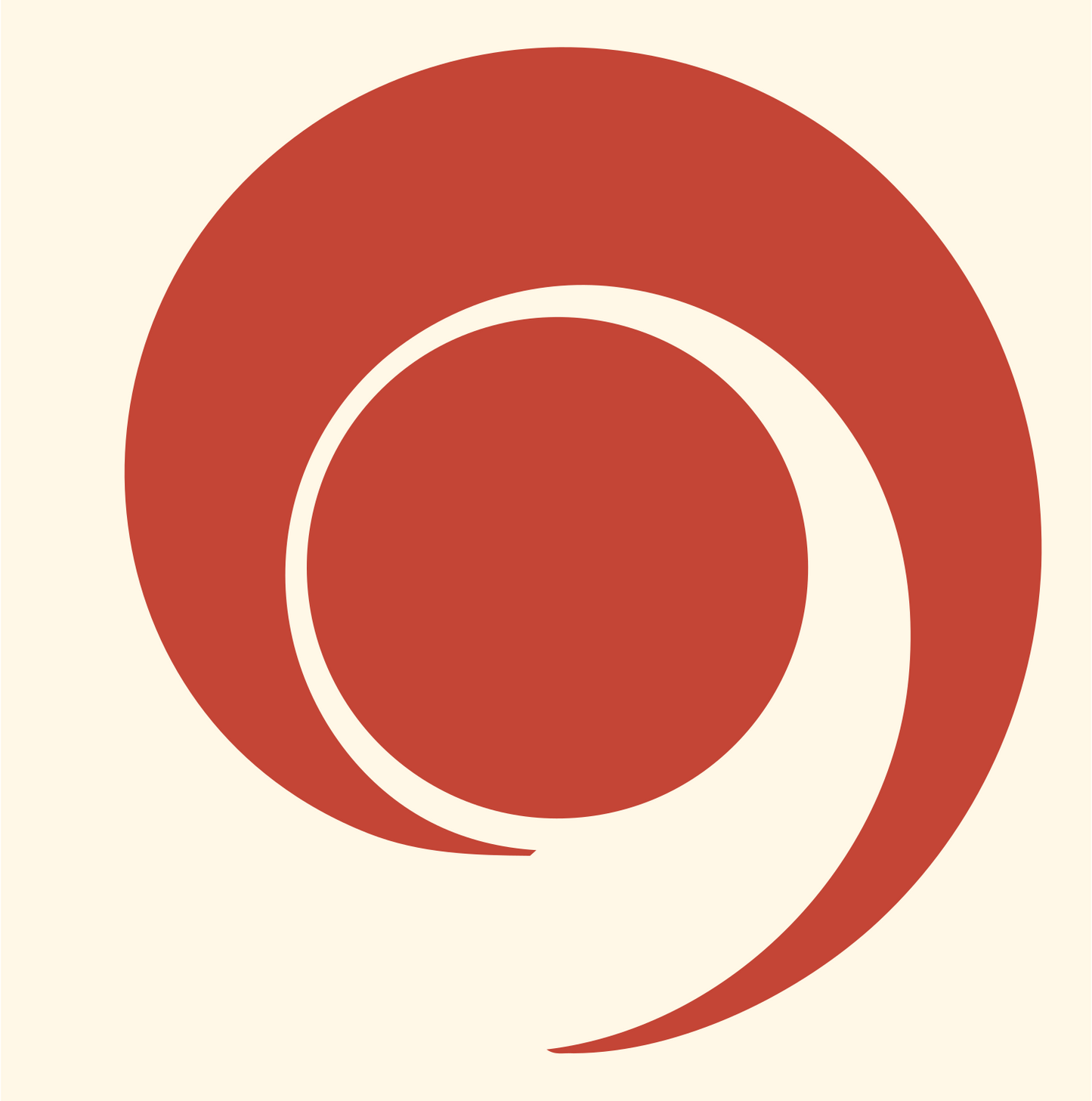 Negative Space Spiral Bulb Mark #fff8e7/#c44536