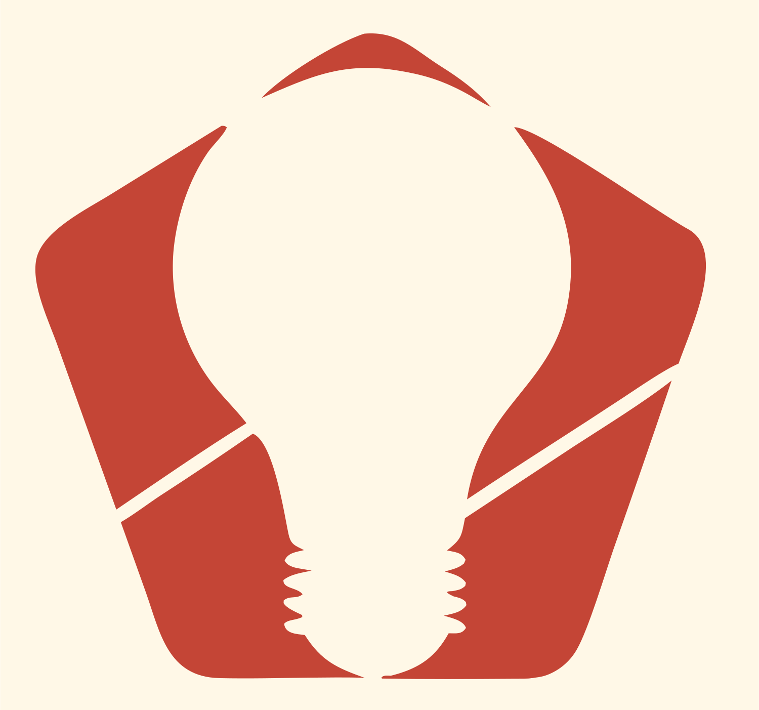 Negative Space Pentagon Bulb Logo #fff8e7/#c44536