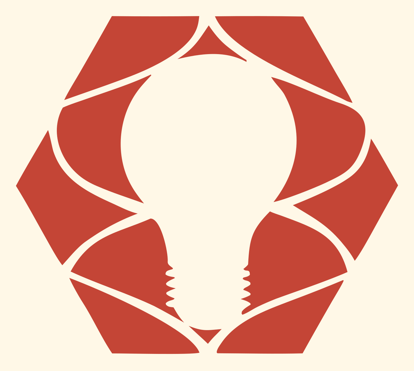 Negative Space Hexagon Bulb Emblem #fff8e7/#c44536