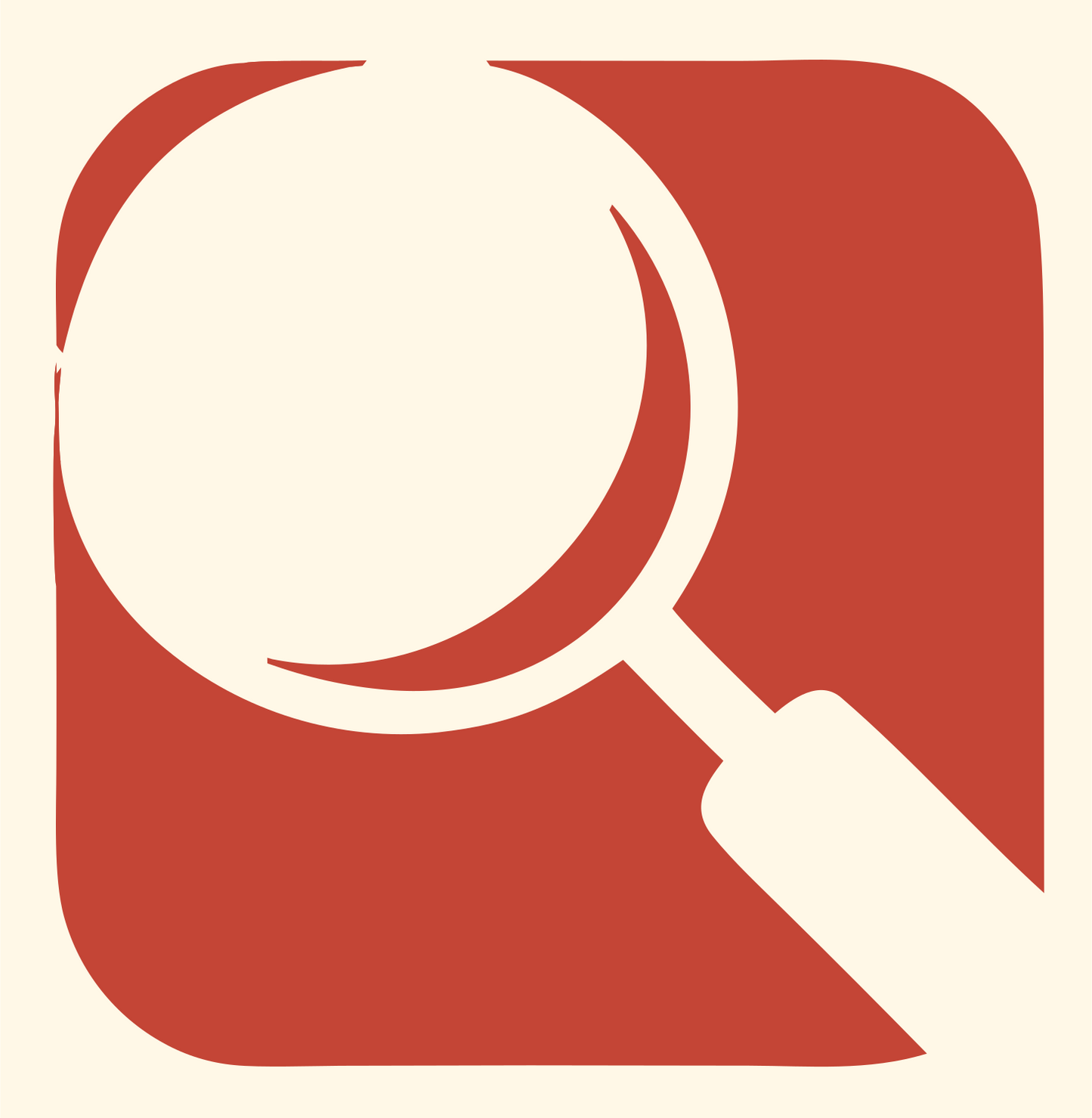 Negative Space Magnifier Badge #fff8e7/#c44536