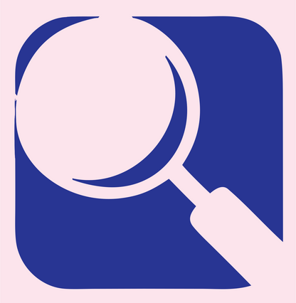 Negative Space Magnifier Badge #fce4ec/#283593