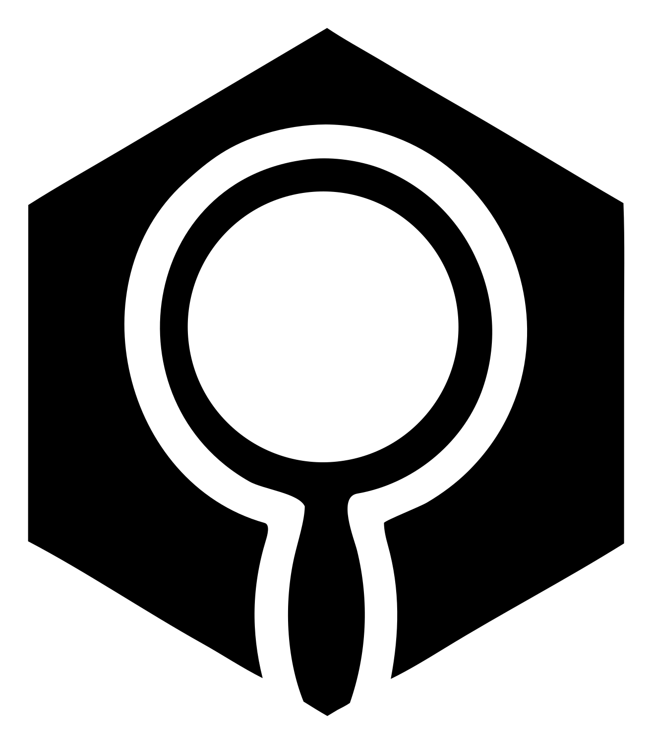 Hexagon Magnifying Glass Badge #ffffff/#000000