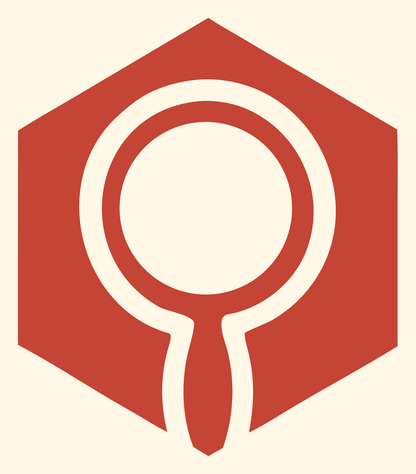 Hexagon Magnifying Glass Badge #fff8e7/#c44536