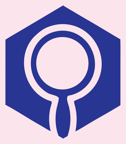 Hexagon Magnifying Glass Badge #fce4ec/#283593