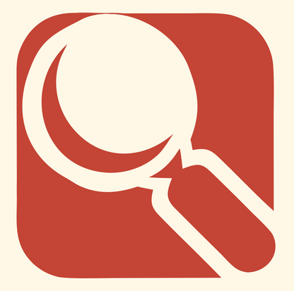 Rounded Square Magnifier Badge #fff8e7/#c44536