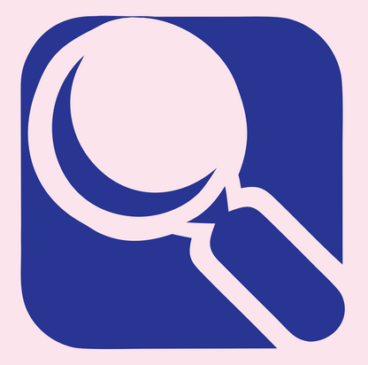 Rounded Square Magnifier Badge #fce4ec/#283593