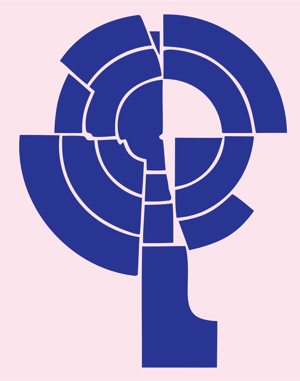 Segmented Magnifying Glass Crest #fce4ec/#283593