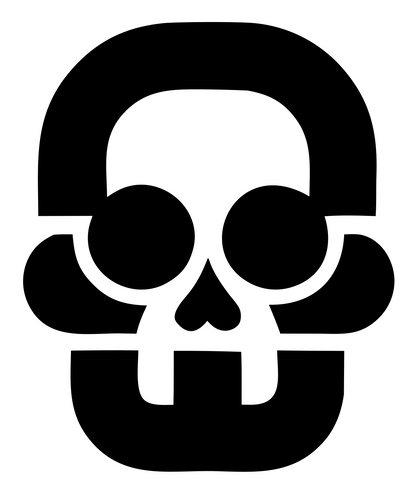 Blocky Skull Rounded Badge #ffffff/#000000