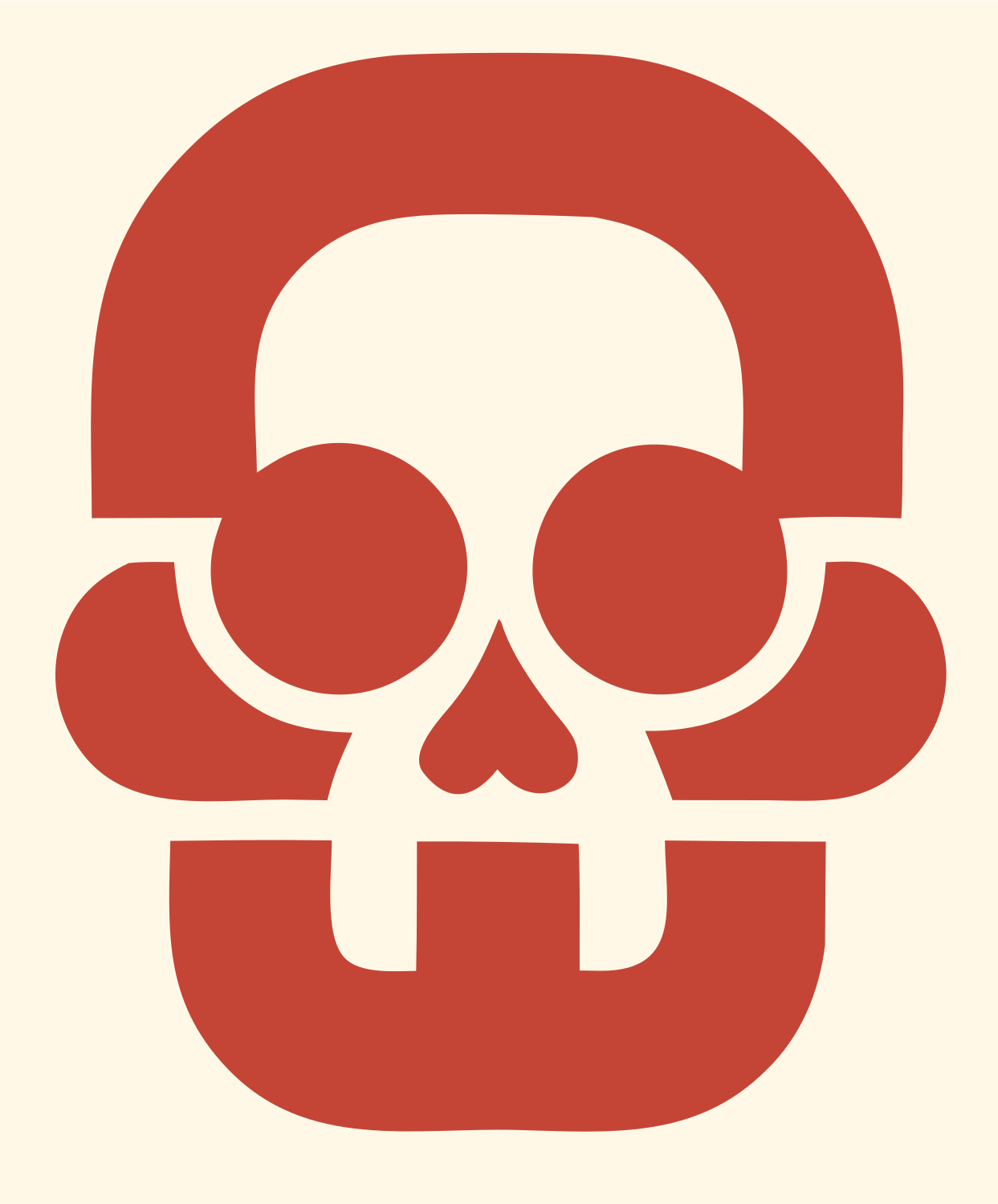 Blocky Skull Rounded Badge #fff8e7/#c44536