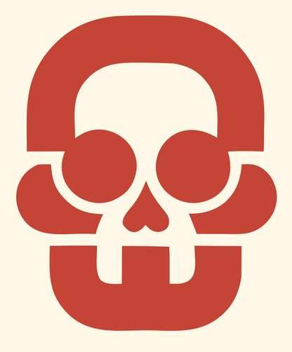 Blocky Skull Rounded Badge #fff8e7/#c44536