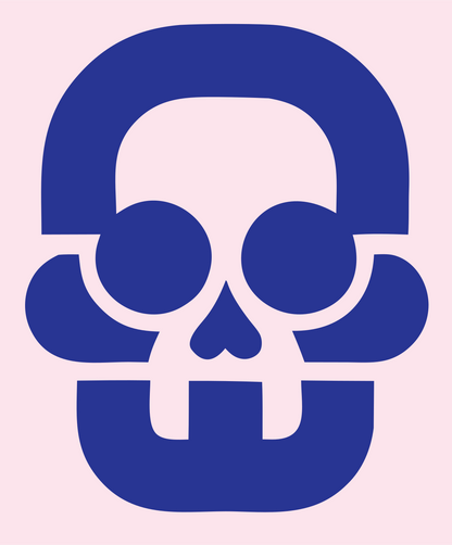 Blocky Skull Rounded Badge #fce4ec/#283593