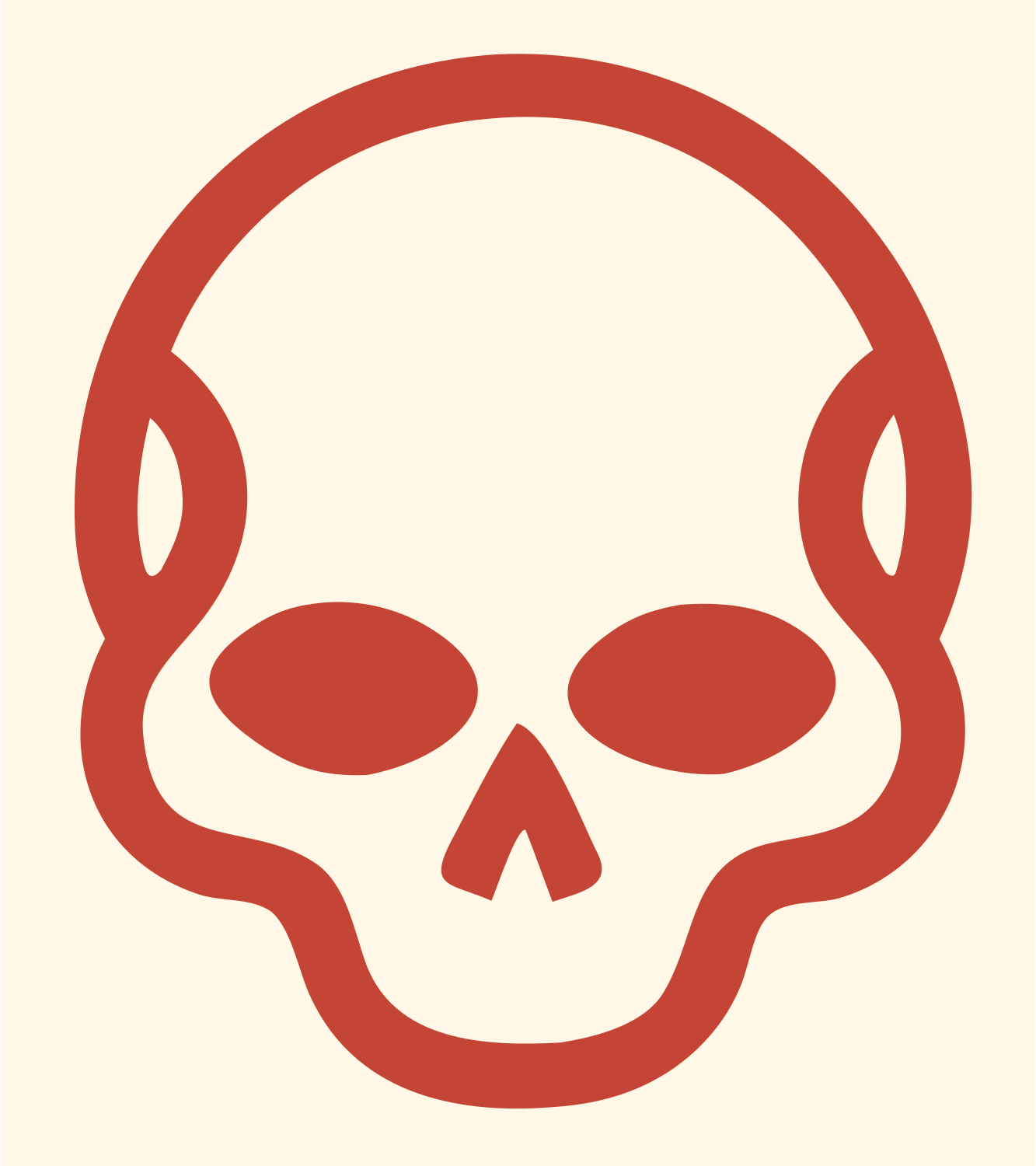 Monoline Skull Cranium Badge #fff8e7/#c44536