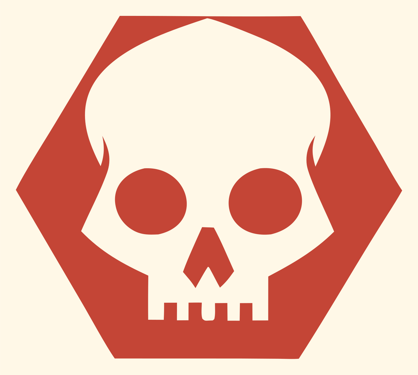 Skull Hexagon Badge #fff8e7/#c44536