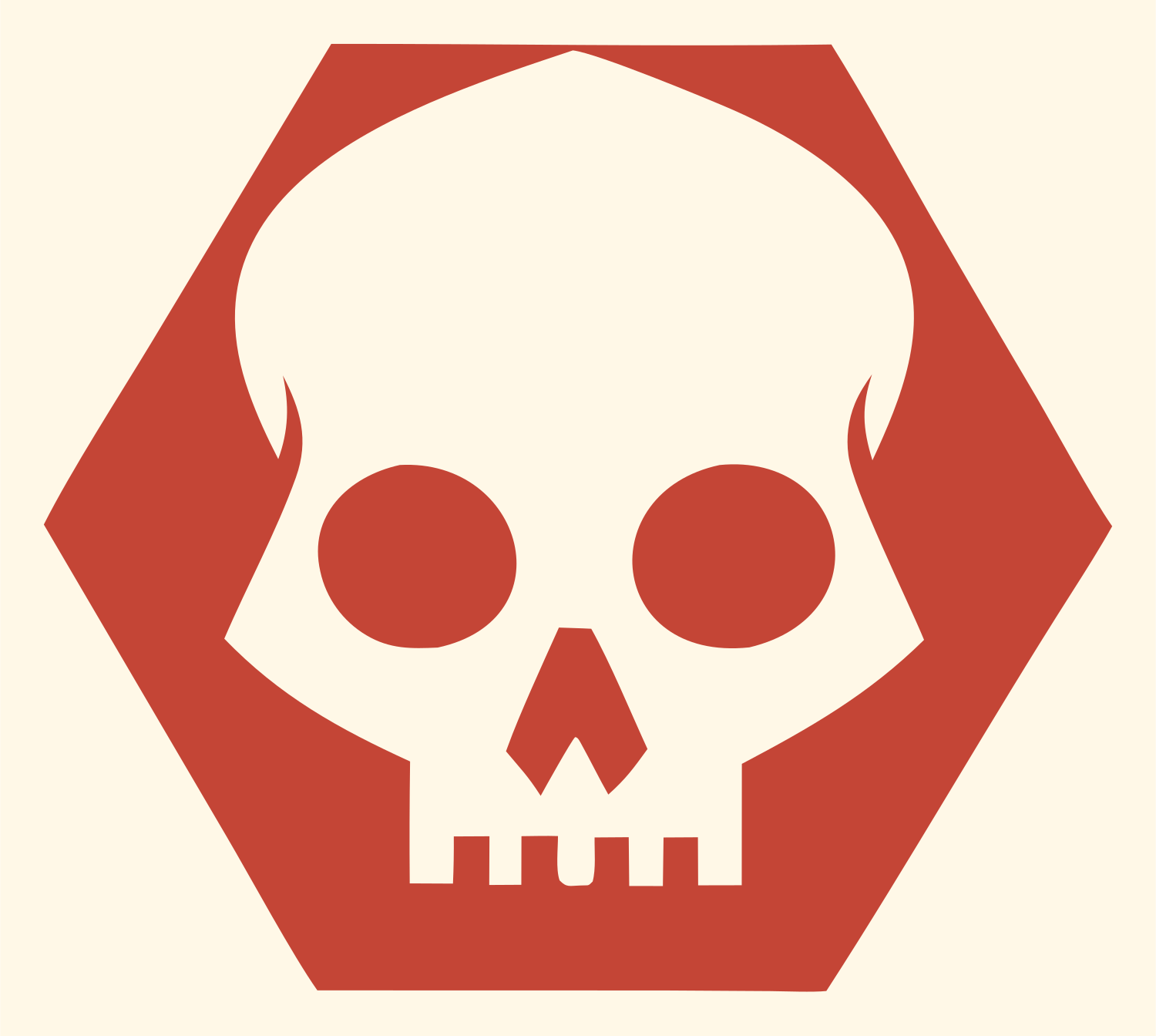 Skull Hexagon Badge #fff8e7/#c44536