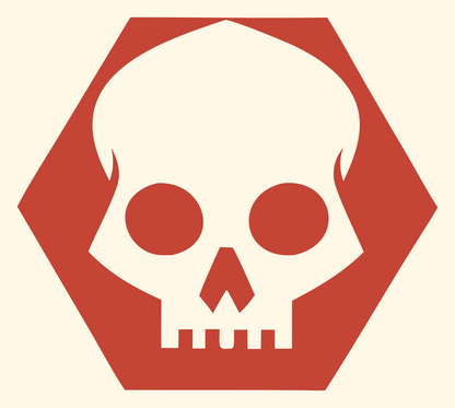 Skull Hexagon Badge #fff8e7/#c44536