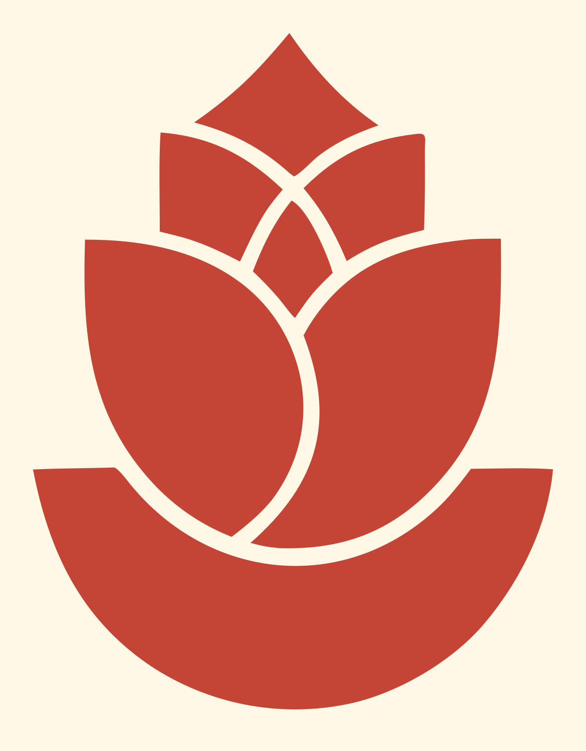 Geometric Lotus Bud Emblem #fff8e7/#c44536