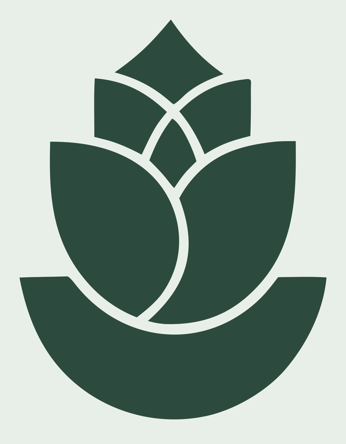 Geometric Lotus Bud Emblem #e8efe9/#2d4a3e