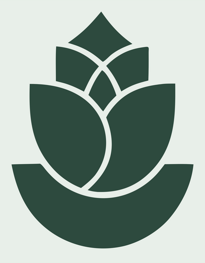 Geometric Lotus Bud Emblem #e8efe9/#2d4a3e