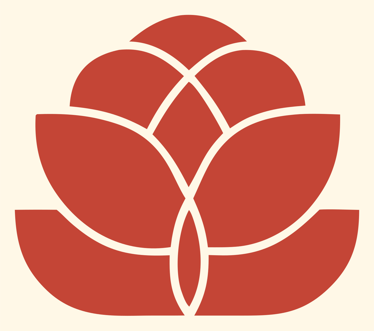 Monoline Lotus Blossom Emblem #fff8e7/#c44536