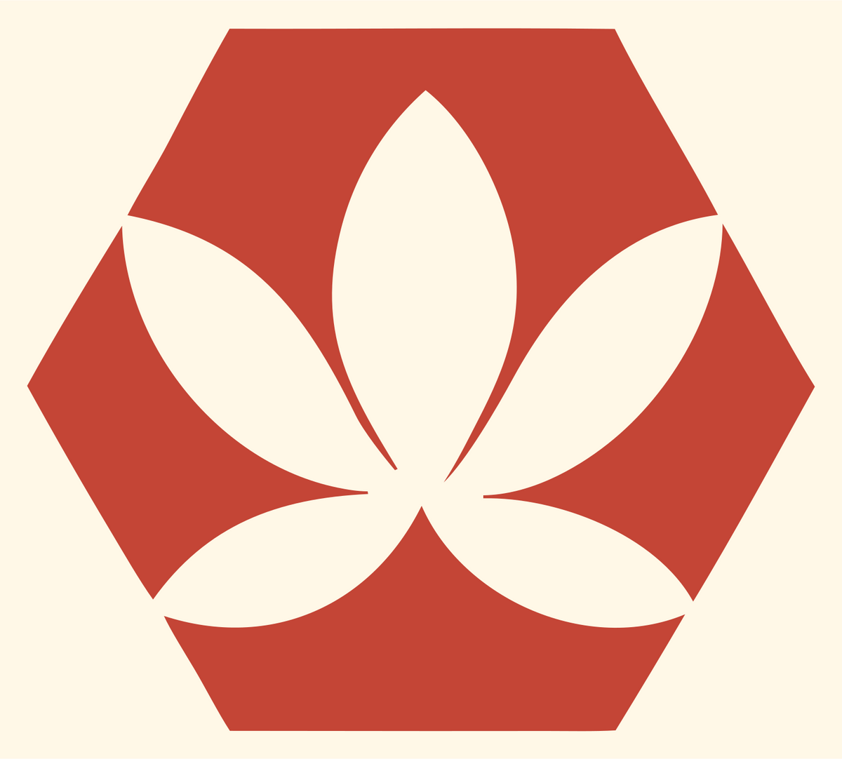 Negative Space Hexagon Lotus Mark #fff8e7/#c44536