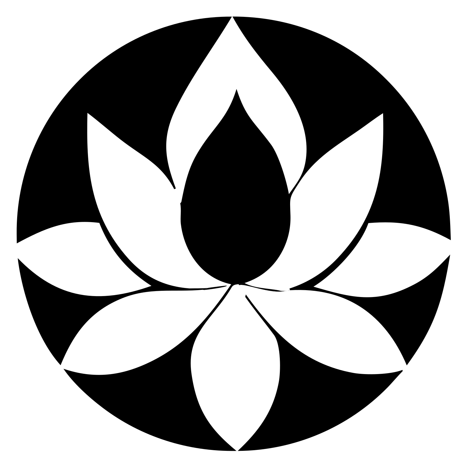 Negative Space Lotus Circle Icon #ffffff/#000000
