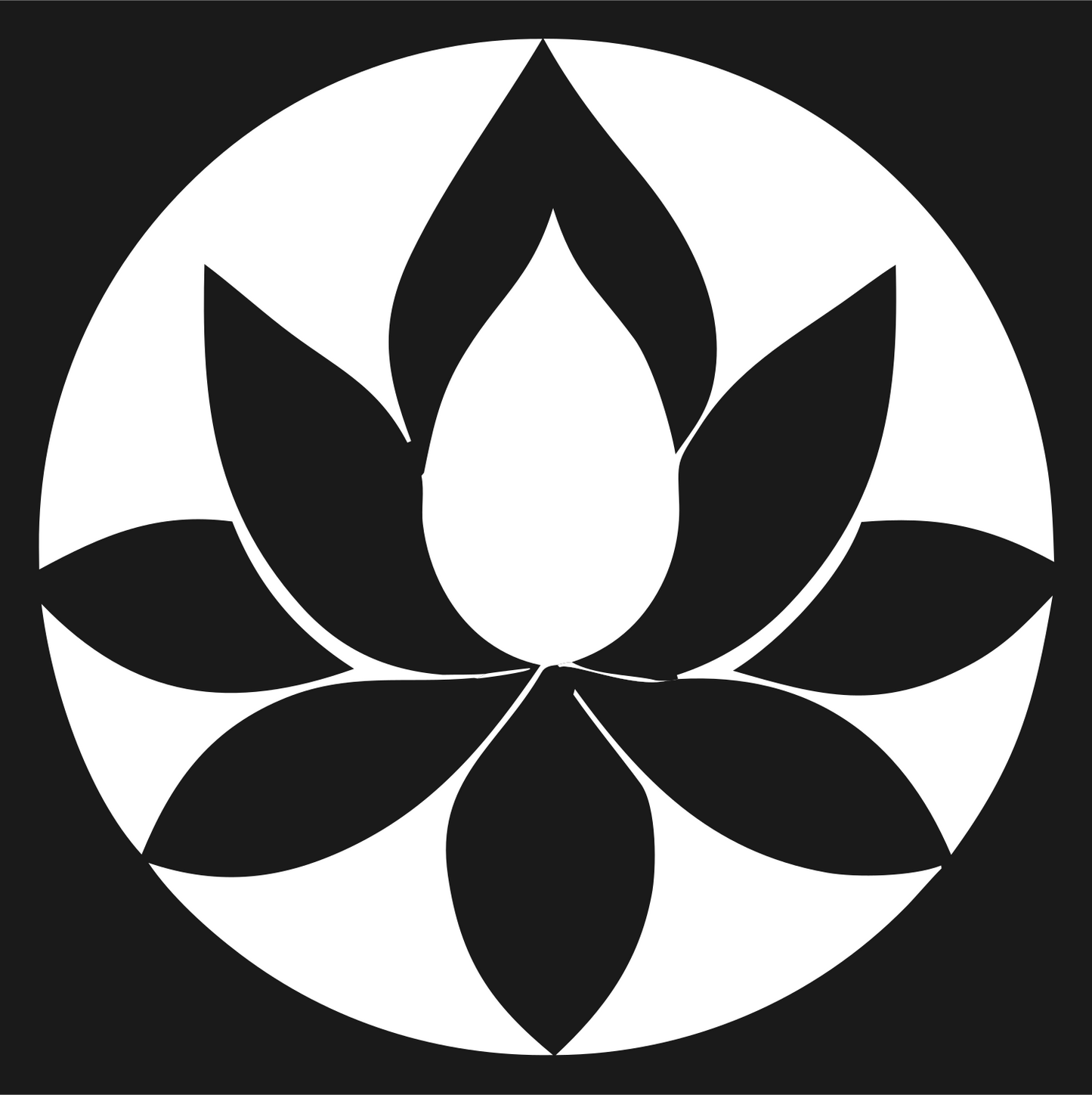 Negative Space Lotus Circle Icon #1a1a1a/#ffffff