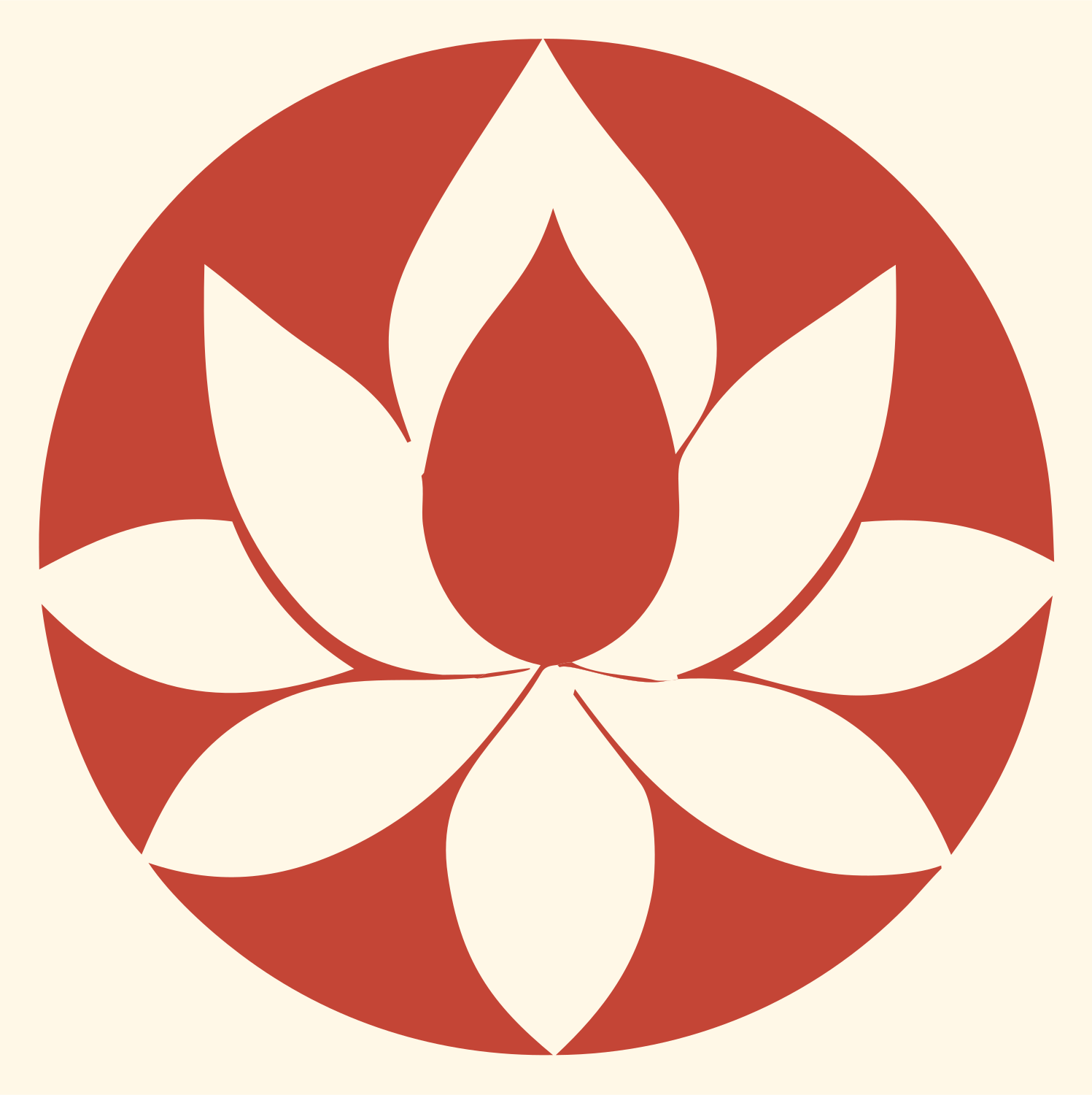 Negative Space Lotus Circle Icon #fff8e7/#c44536
