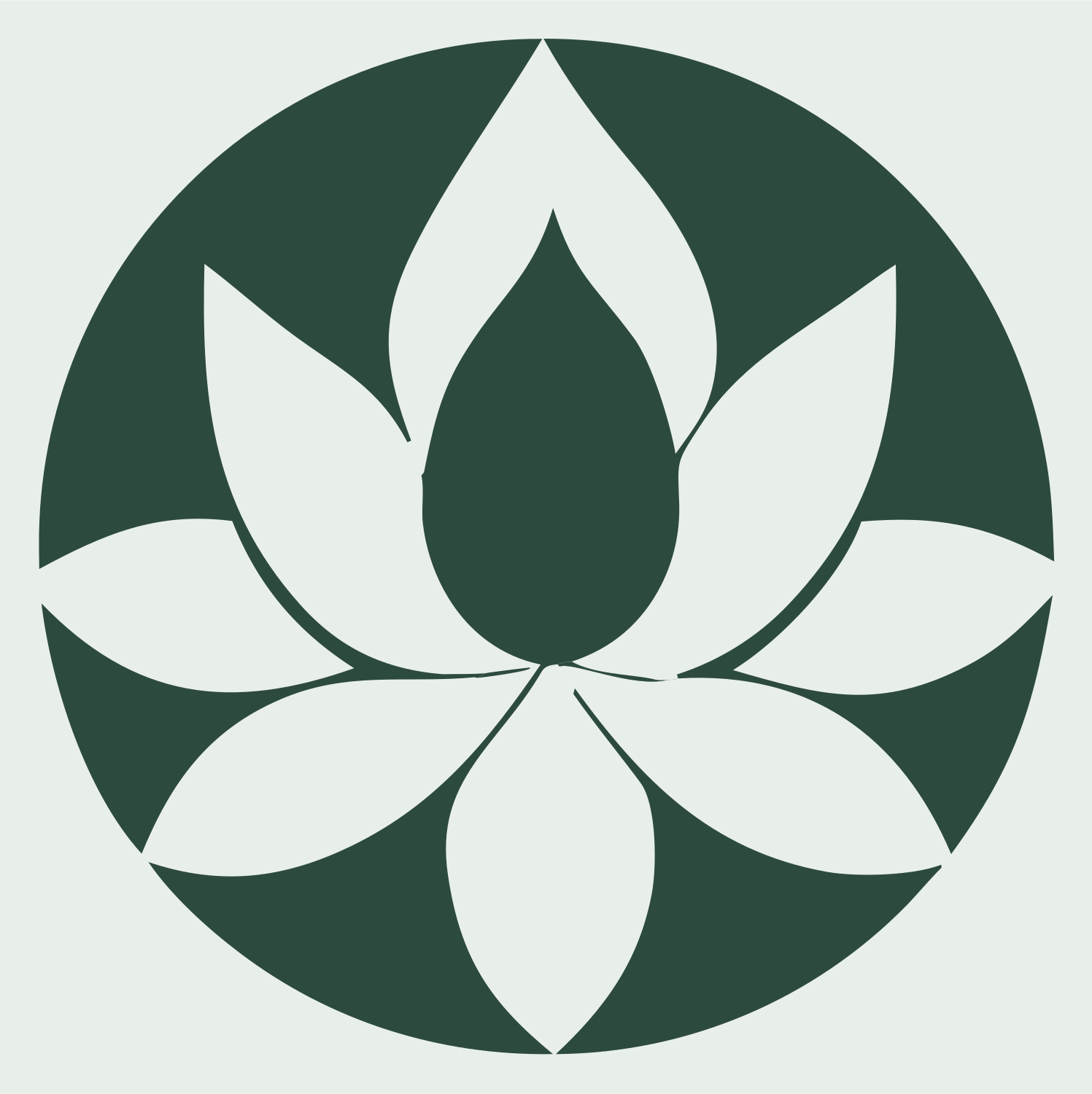 Negative Space Lotus Circle Icon #e8efe9/#2d4a3e