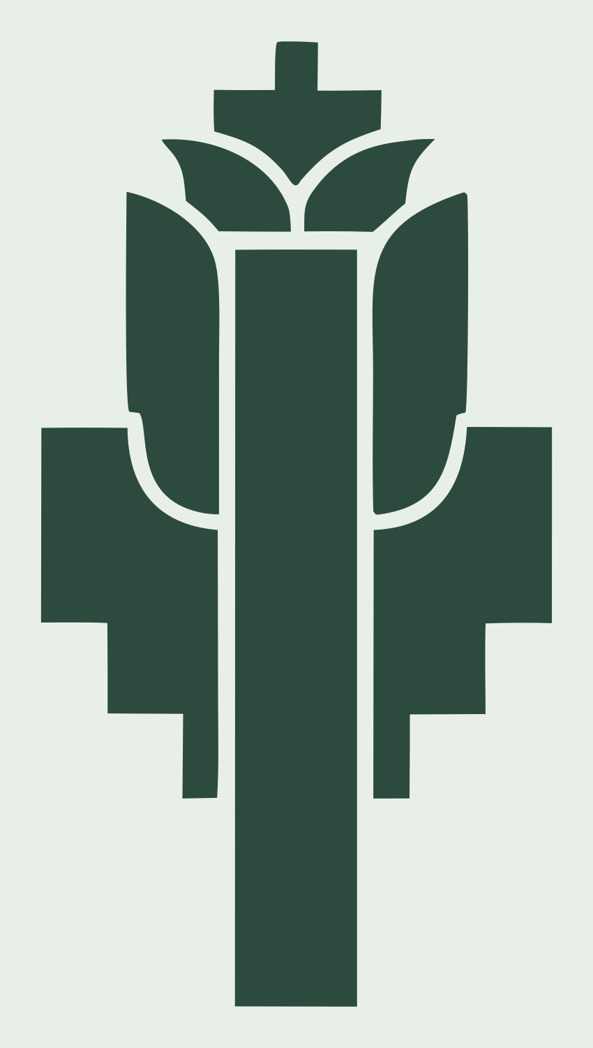 Art Deco Lotus Tower Emblem #e8efe9/#2d4a3e