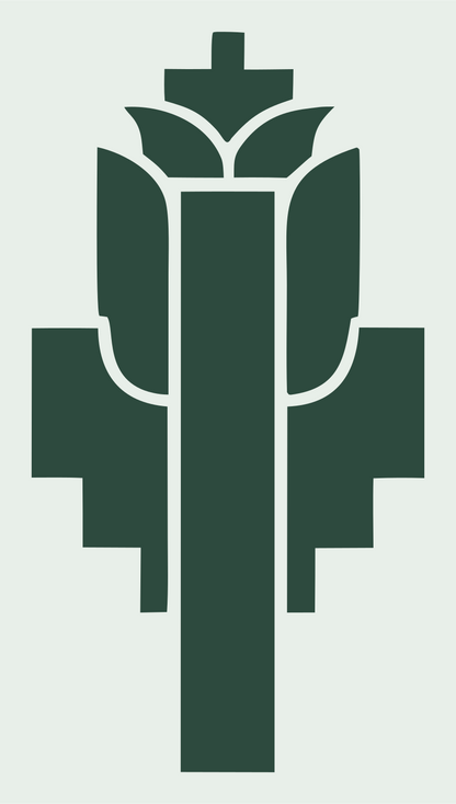 Art Deco Lotus Tower Emblem #e8efe9/#2d4a3e
