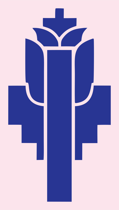 Art Deco Lotus Tower Emblem #fce4ec/#283593