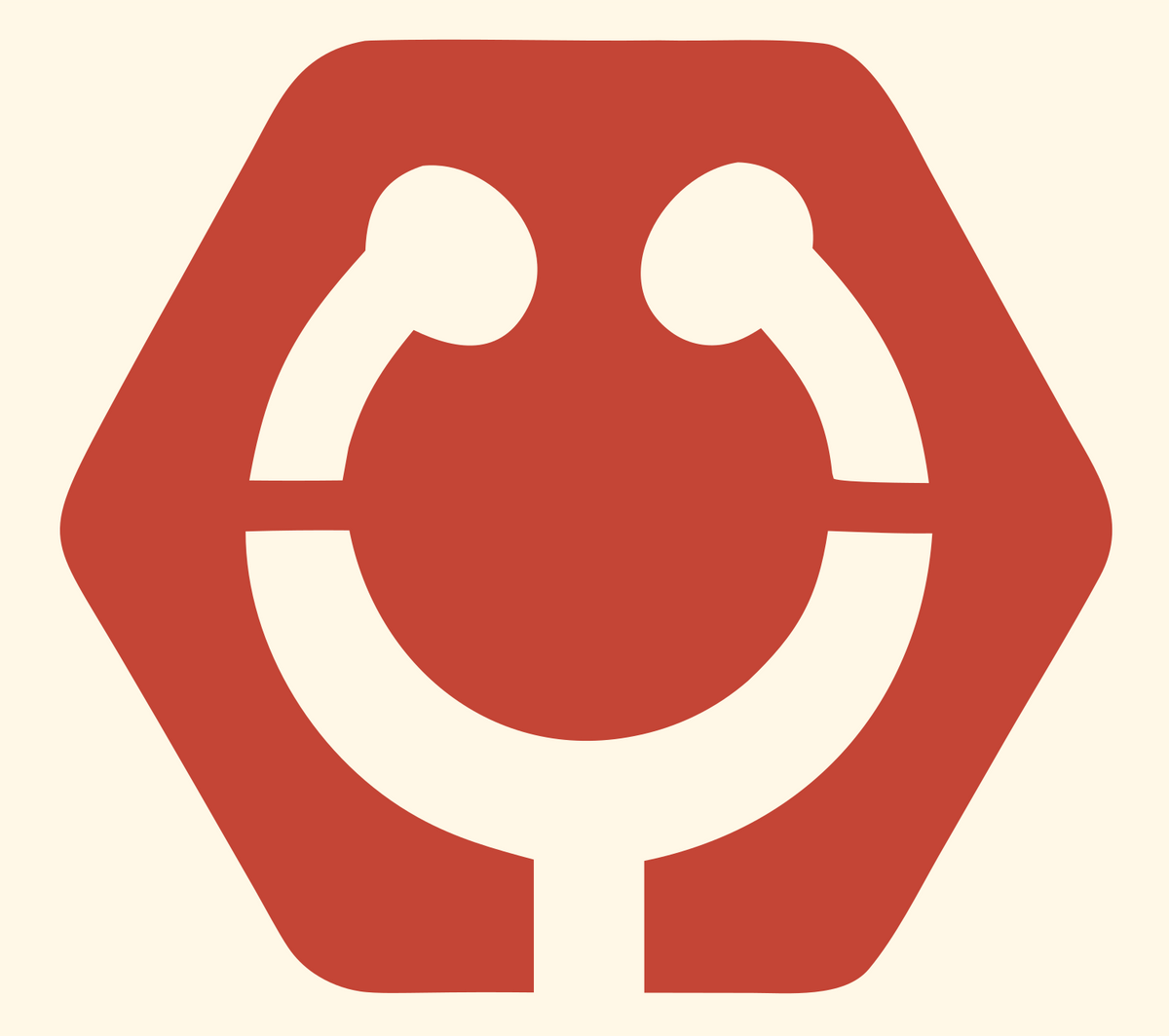 Negative Space Stethoscope Hexagon Mark #fff8e7/#c44536