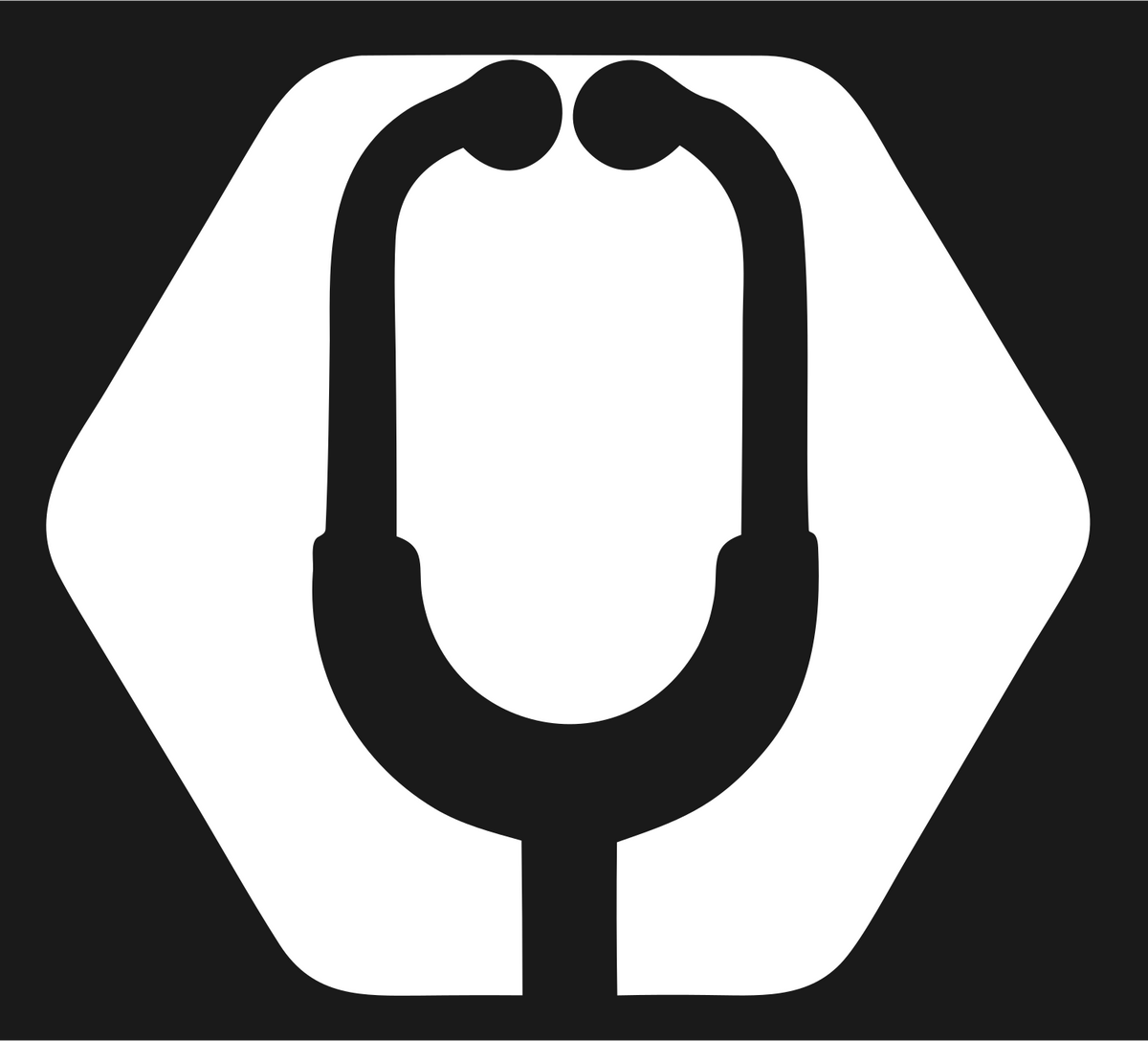 Negative Space Stethoscope Hexagon Emblem #1a1a1a/#ffffff