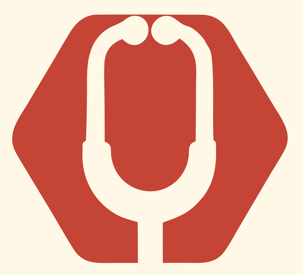 Negative Space Stethoscope Hexagon Emblem #fff8e7/#c44536