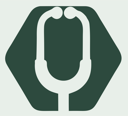 Negative Space Stethoscope Hexagon Emblem #e8efe9/#2d4a3e
