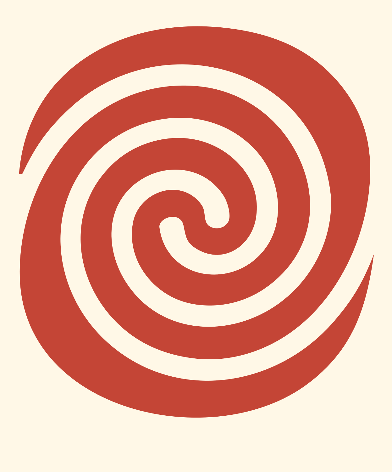 Bold Spiral Vortex Mark #fff8e7/#c44536