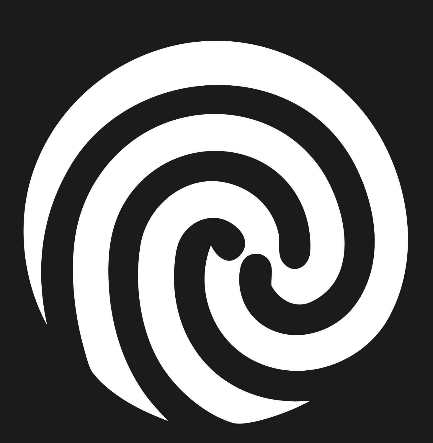 Negative Space Fingerprint Swirl Mark #1a1a1a/#ffffff