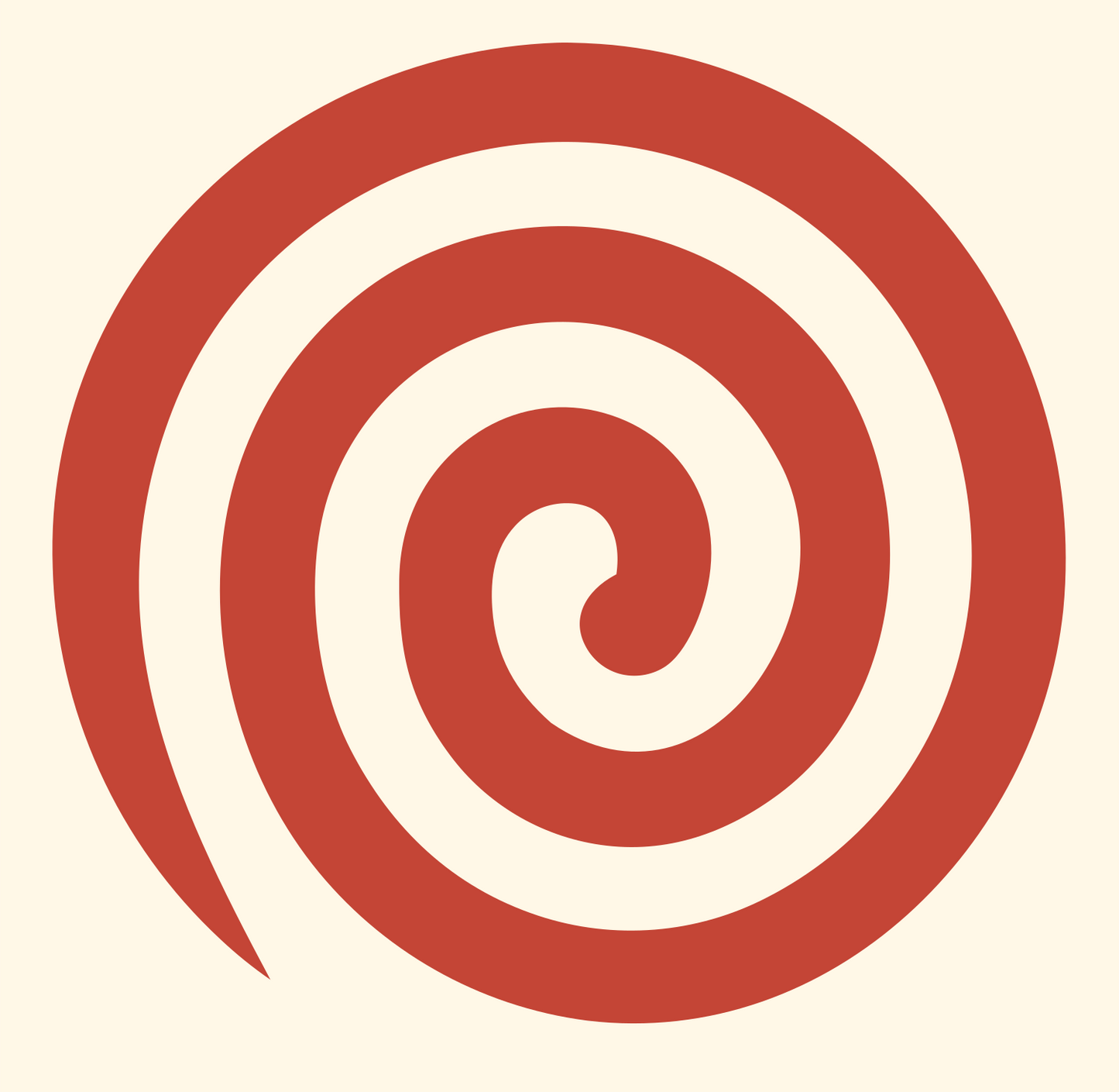Bold Spiral Vortex Mark #fff8e7/#c44536