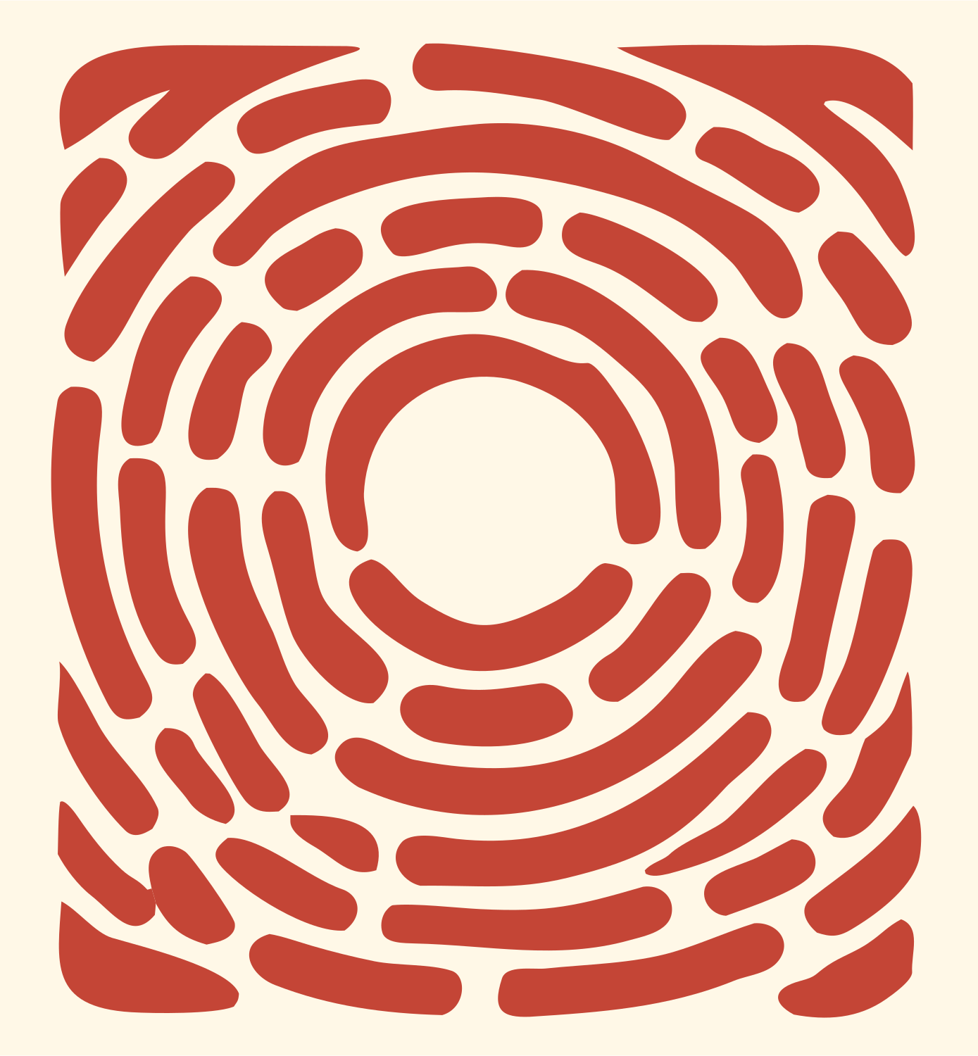Blocky Fingerprint Square Mark #fff8e7/#c44536