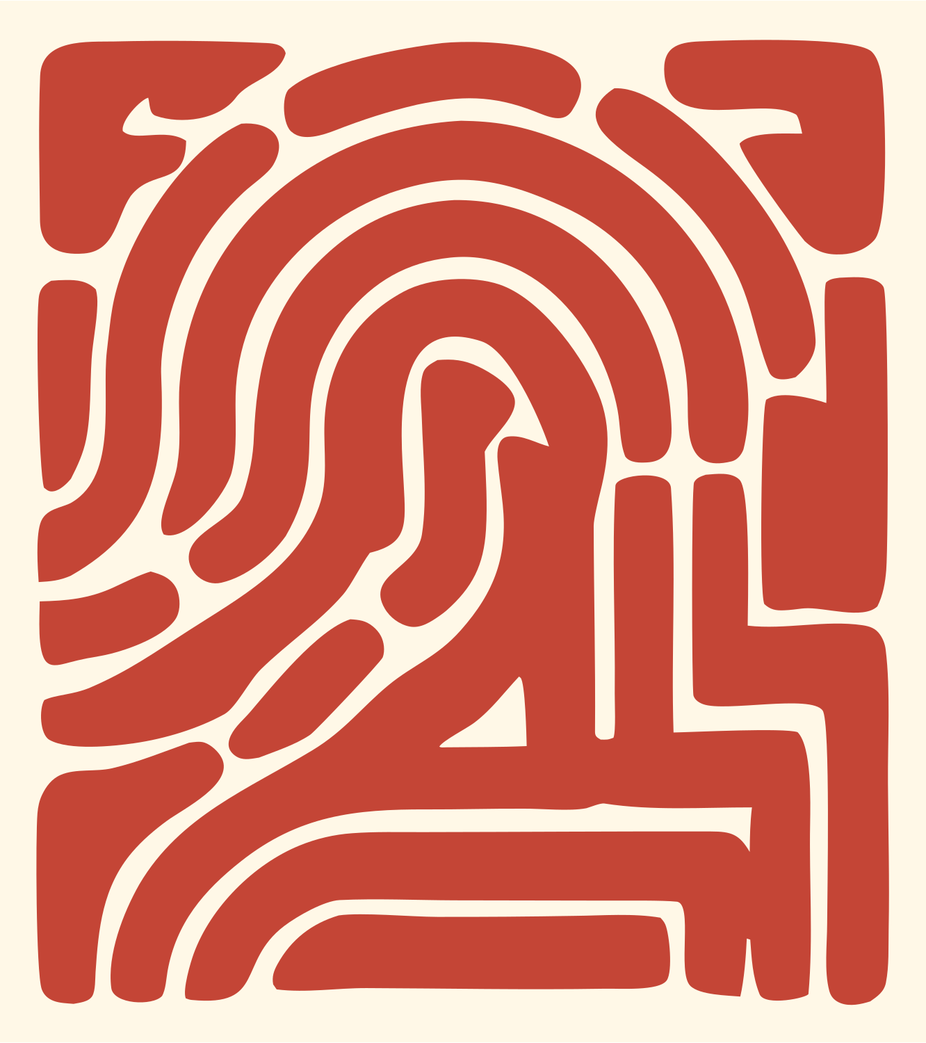 Blocky Fingerprint Square Badge #fff8e7/#c44536