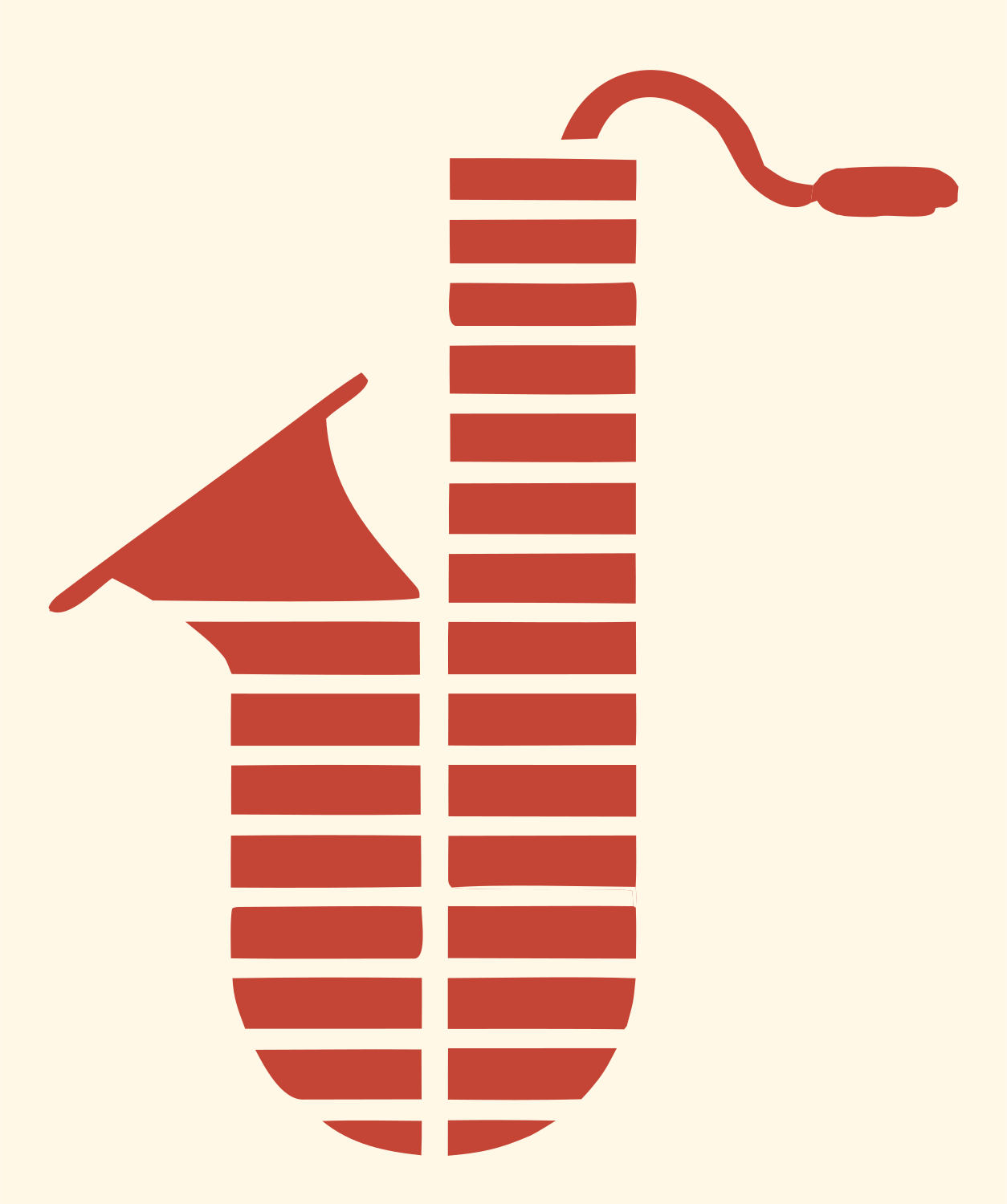 Bold Striped Saxophone Mark #fff8e7/#c44536