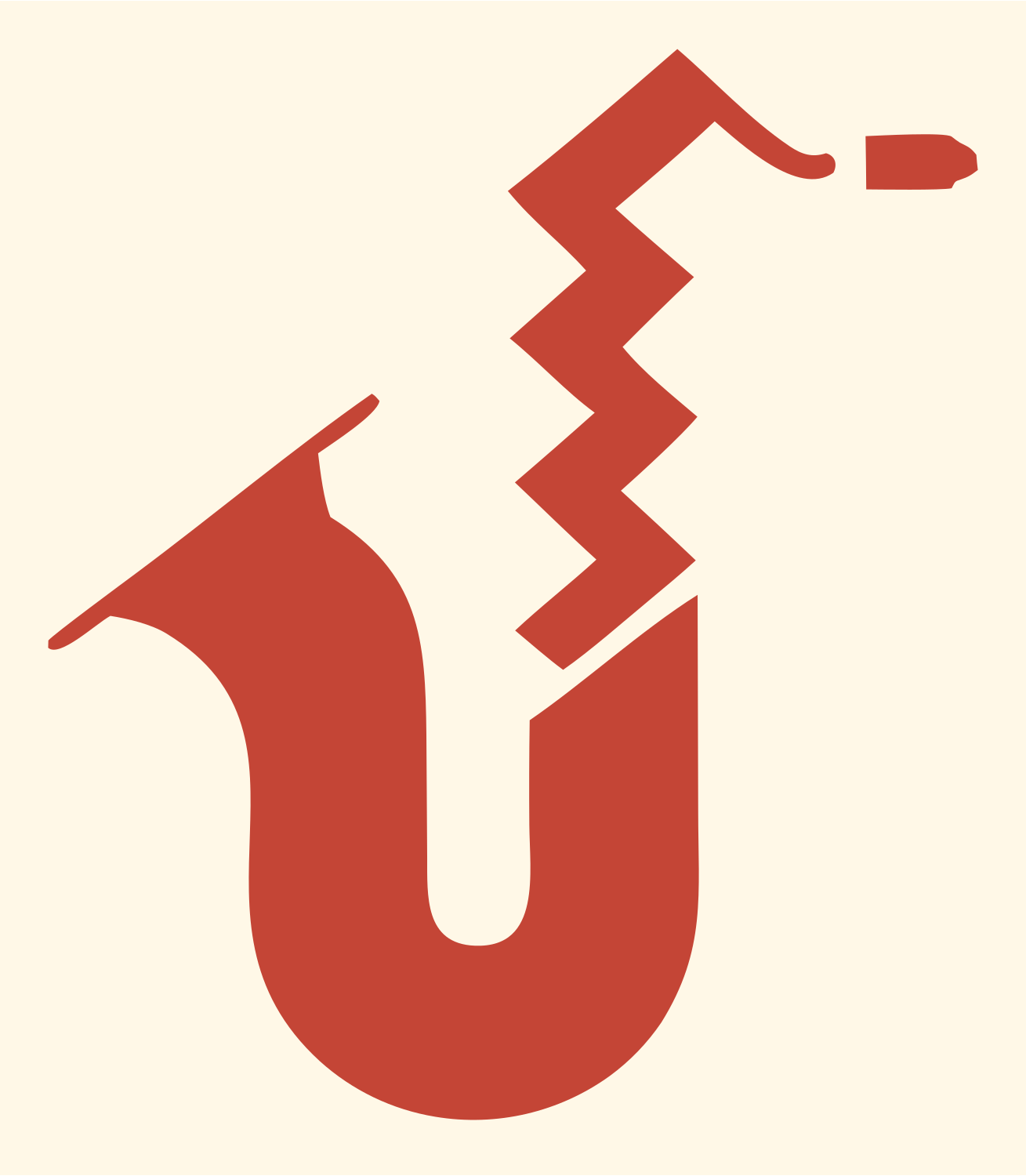 Geometric Saxophone Zigzag Badge #fff8e7/#c44536