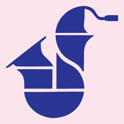 Bold Saxophone Block Crest #fce4ec/#283593