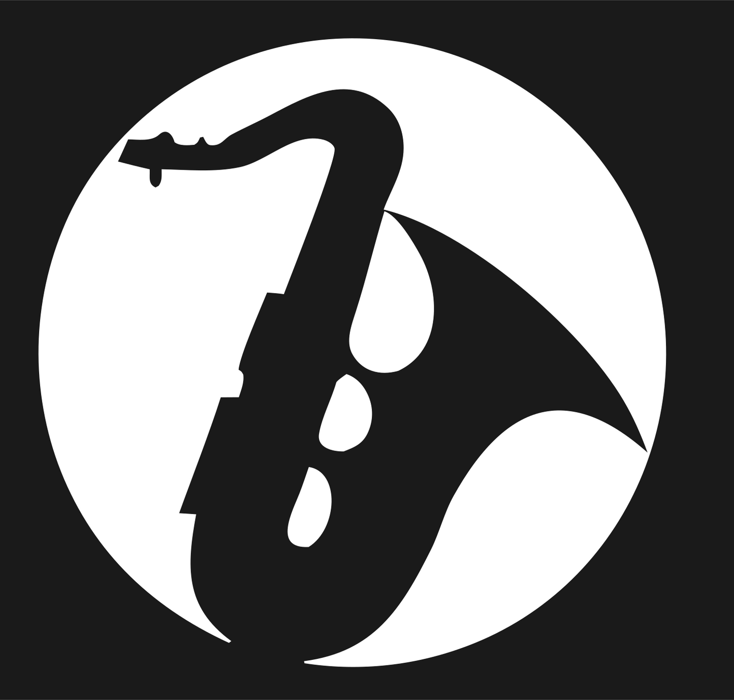 Negative Space Saxophone Circle Badge #1a1a1a/#ffffff